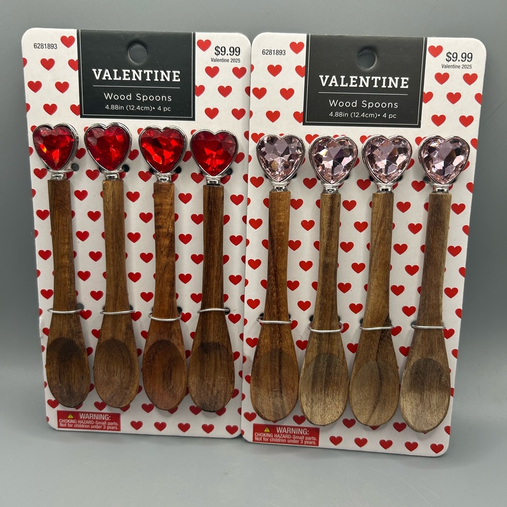 Hobby Lobby Valentine Rhinestone Heart Wood Jam Spoon Set Red And Pink 2025 NEW